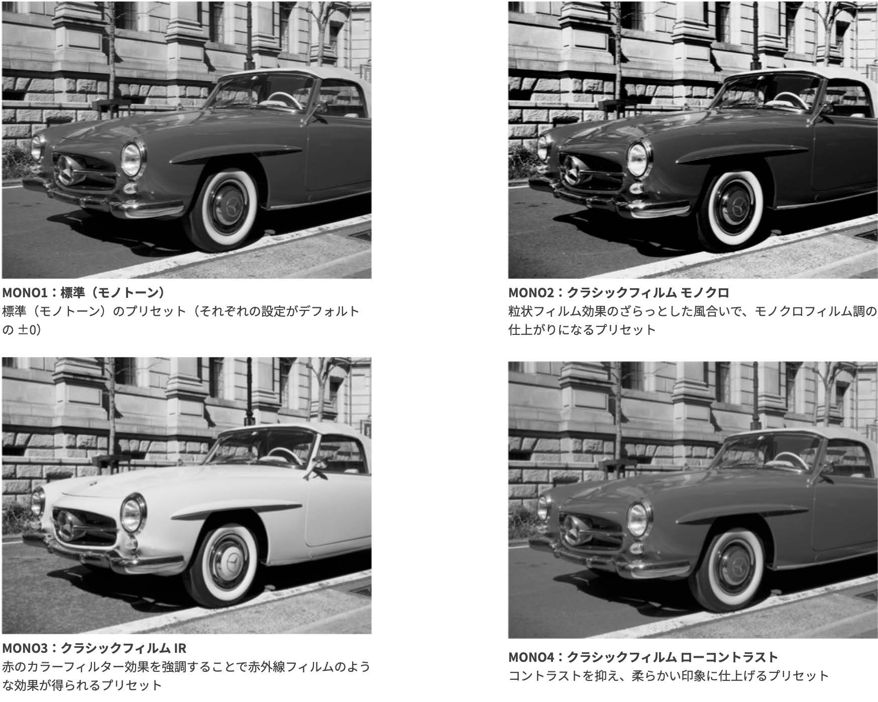 モノクロ写真についても様々なパターンで表現できます